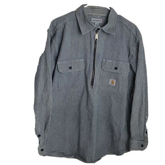 carhartt men's hickory stripe shirt denim quarter zip